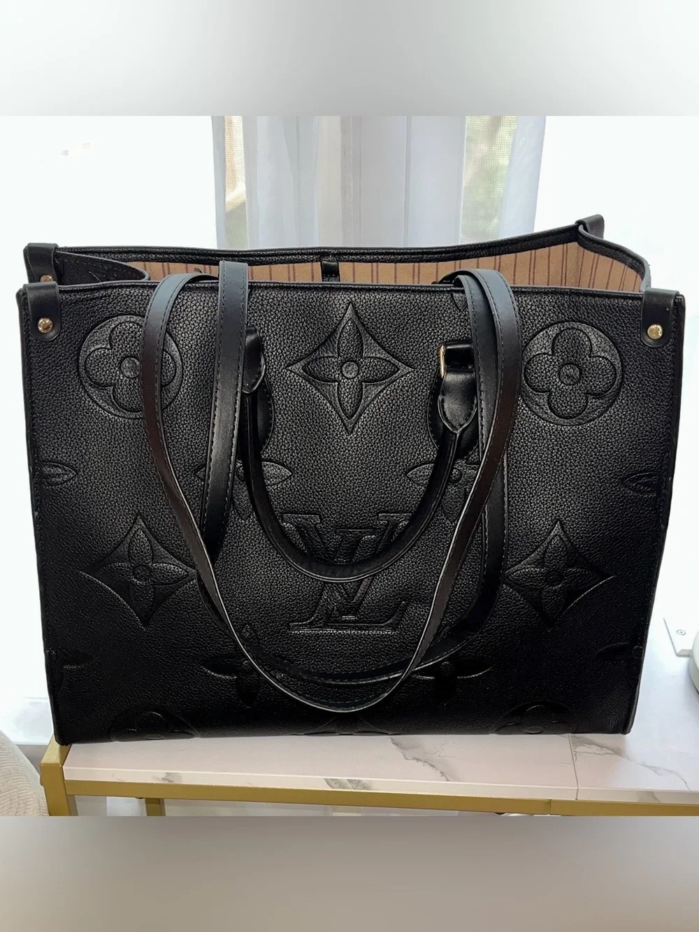 Black Embossed Monogram Logo Carryall Tote Bag - Picture 4 of 12